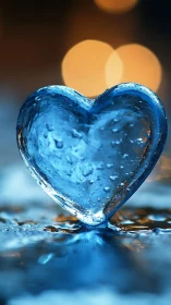 Crystalline Ice Heart Glows Against Warm Bokeh Backdrop