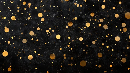 Golden bokeh dots scatter over deep textured black field.