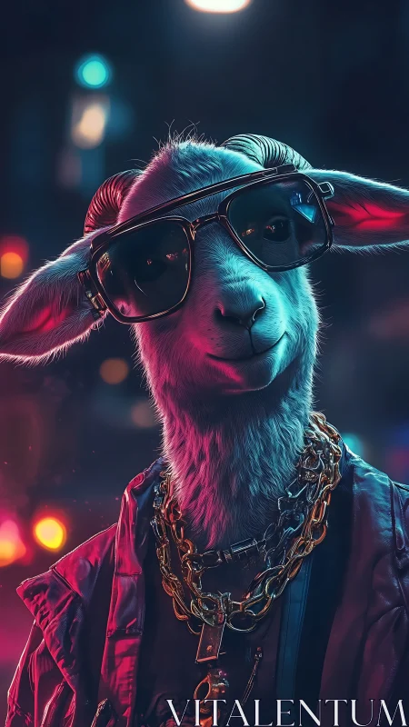 Neon street goat in gold chains and oversized swagger shades.