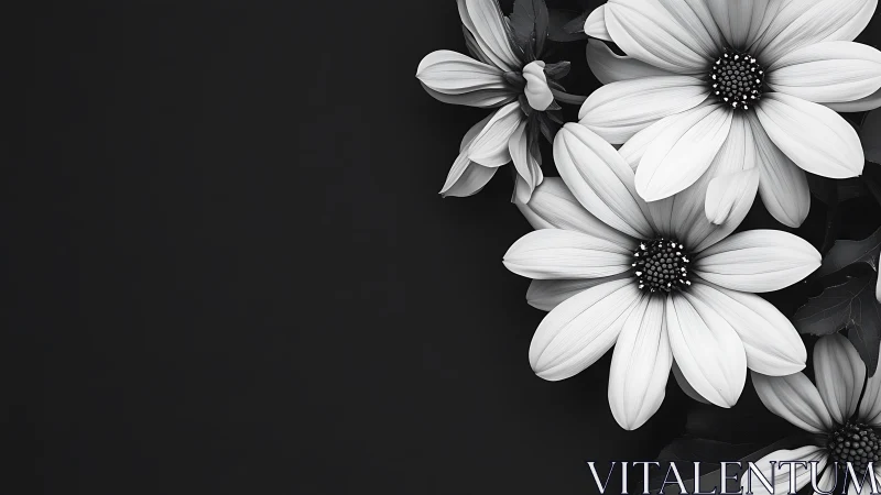 Monochromatic Daisy Flowers on Dark Background.
