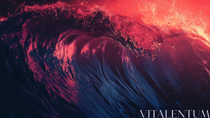 Crimson tide curls upward, painting night water in neon fire