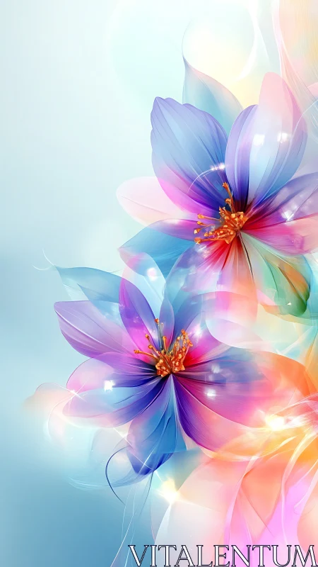 Multicolor Digital Flowers: Translucent Petals With Radiant Golden Centers