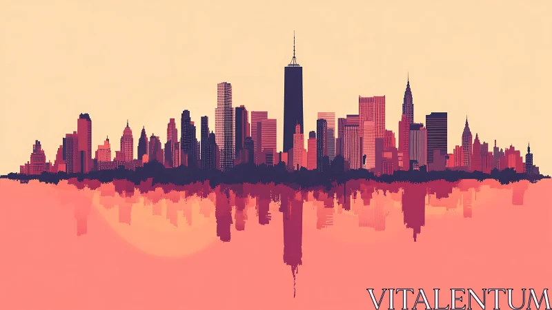 Sunset city skyline rendered in minimalist digital gradient