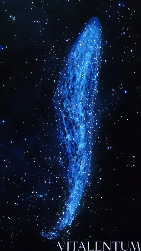 Vertical blue cosmic plume forms amid scattered starfield