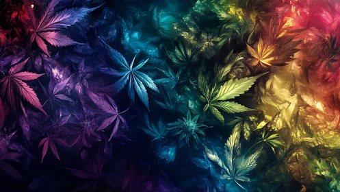 Multicolor cannabis leaf pattern in abstract digital art.