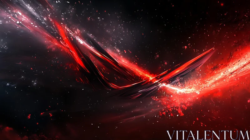 Dynamic red and black abstract art with energetic motion effects.