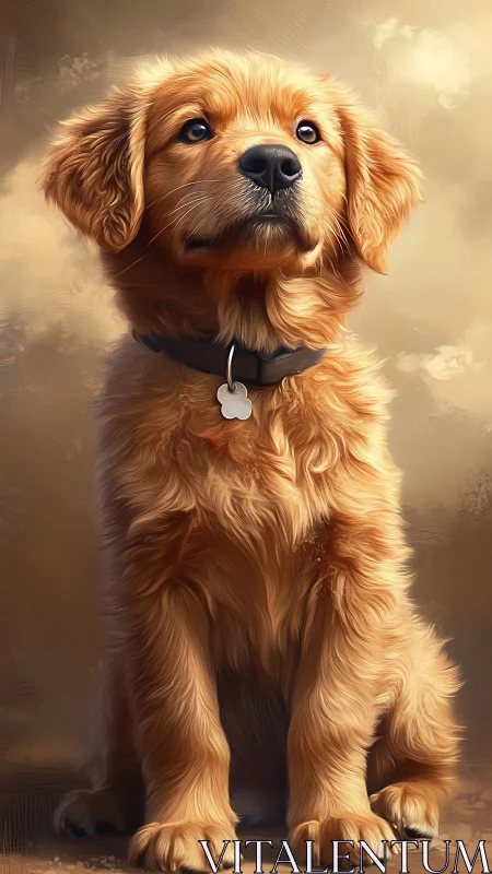 Golden retriever puppy portrait in warm studio light.