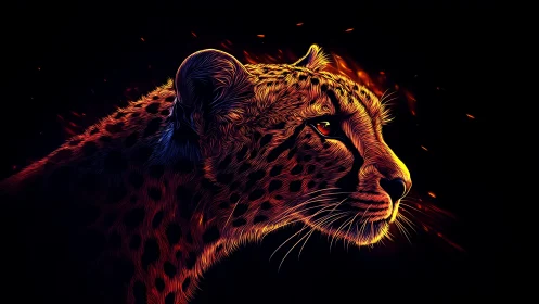Luminescent Predator: A Leopard Ablaze in Neon Fire