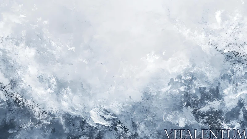 Abstract winter landscape in cool tones with textured brushstrokes.