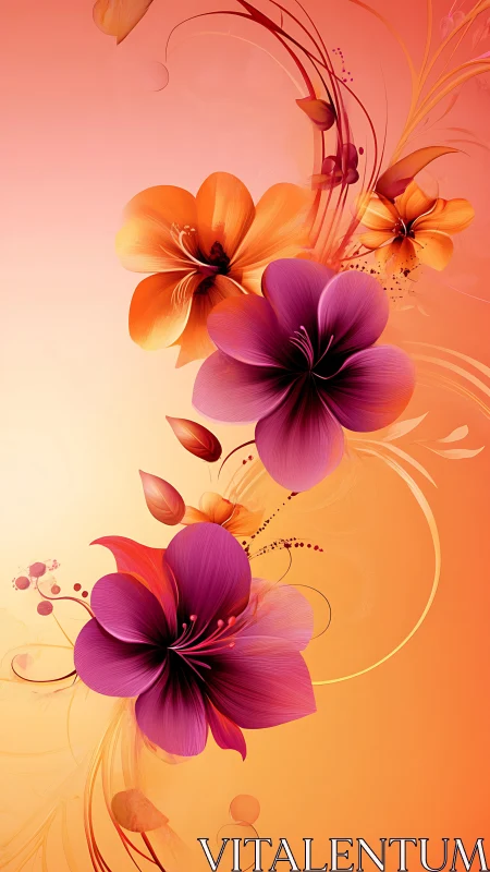 Radiant Floral Composition with Purple and Orange Gradient Blooms