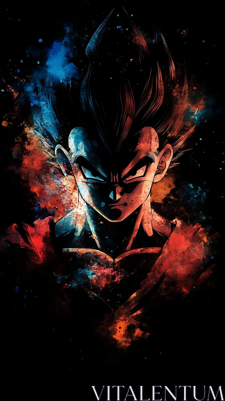 Cosmic warrior carves through splattered nebula fire