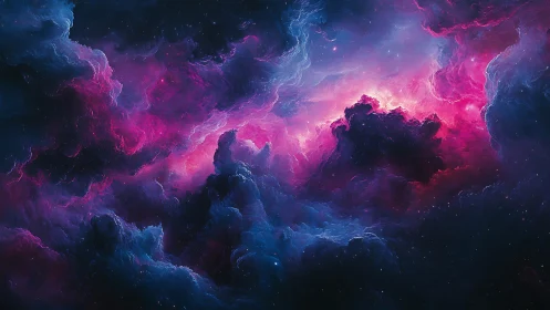 Cosmic nebula clouds show magenta and blue luminous gradients