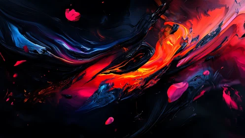 Neon fluid vortex carves dynamic motion through black void