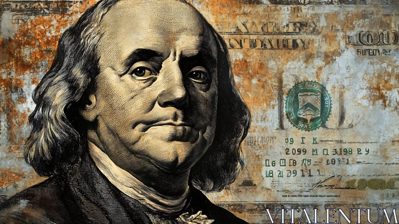 Weathered portrait art reimagining classic dollar design.
