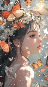 Backlit floral portrait with monarch butterflies and soft bokeh diffusion