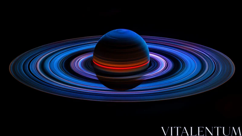 Spectral ringed planet rendered with neon emissive bands and glow