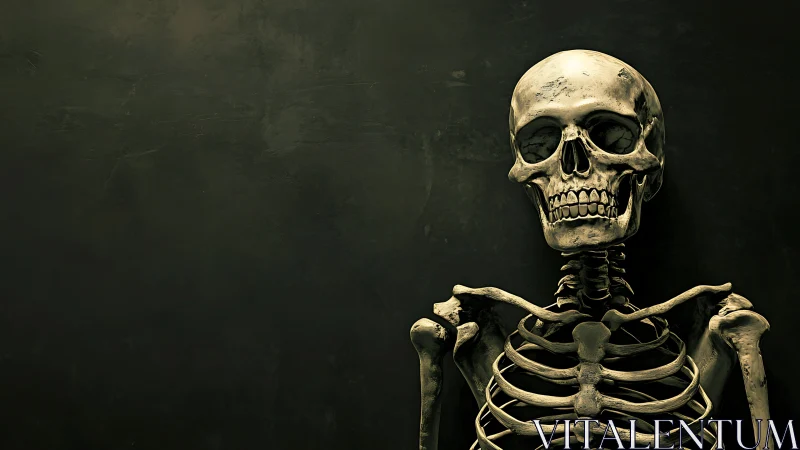 Stoic classroom skeleton against brooding charcoal void.
