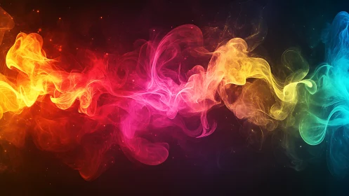 Multicolor smoke wisps on dark gradient background field.