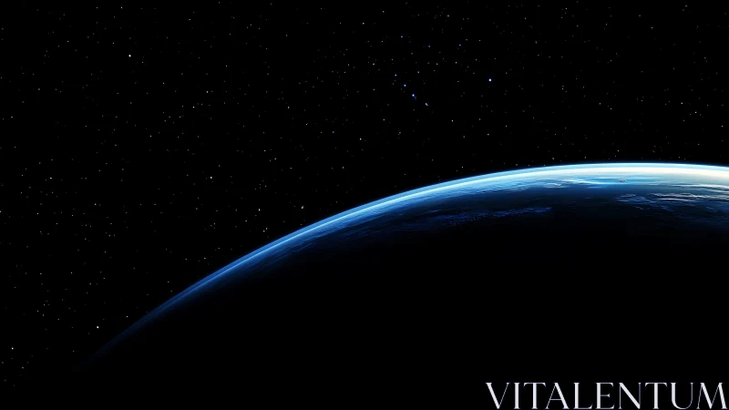 Curved blue Earth horizon cuts against deep star field.