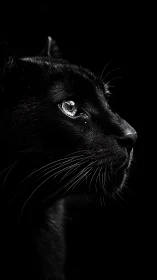 Black Cat Profile with Directional Lighting Against Dark Background