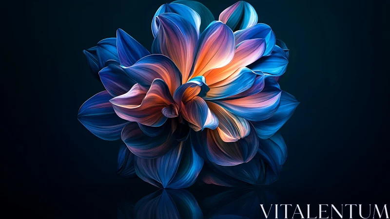 Abstract Gradient Flower with Blue and Coral Petals.