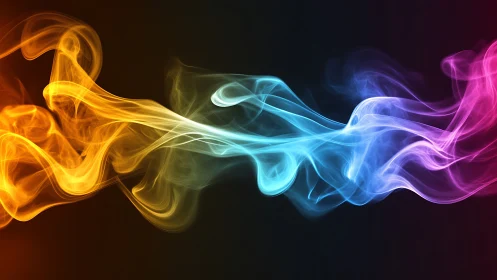 Tri-color luminous smoke waves over dark gradient field.