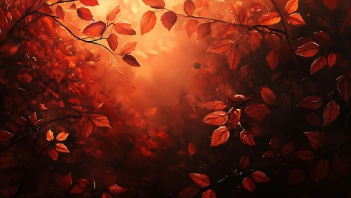 Radiant autumn canopy with volumetric backlit foliage study.