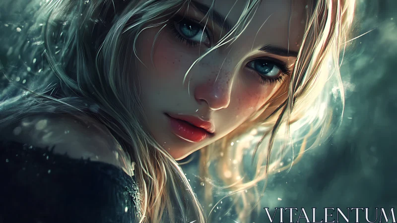 Gaze in the misted glow, luminous portrait of a girl.