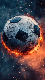 Scorched match ball orbiting in a storm of flying sparks.