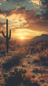 Sunlit desert sentinels under a blazing painted sky.