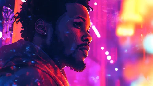 Neon soaked city portrait captures quiet late night resolve