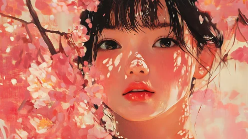 Diffuse sakura light mapping a digital portrait surface.