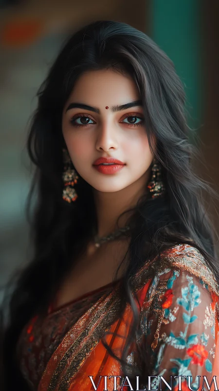 Velvet gaze catches quiet light in embroidered sunset saree