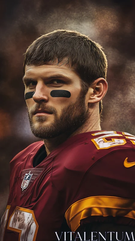 Confident football player meets the camera with steady focus