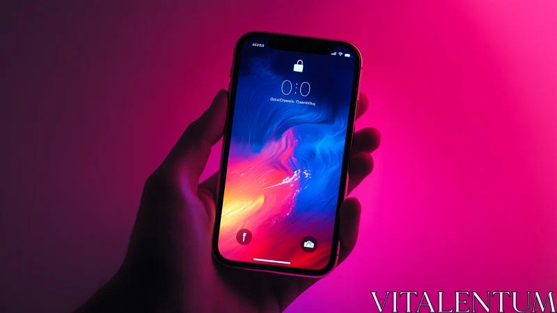 Neon liquid flows through glowing smartphone display.