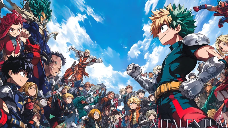 Heroic classmates gather under bright skies for a showdown.