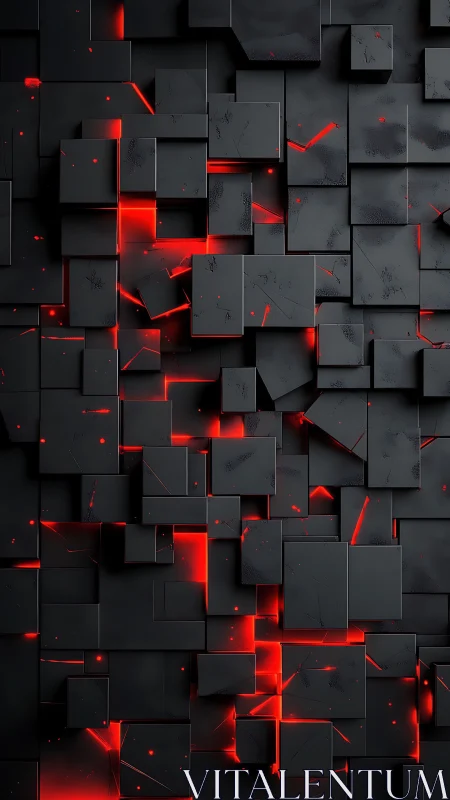 Stacked black cubes with red glowing geometric fissures.