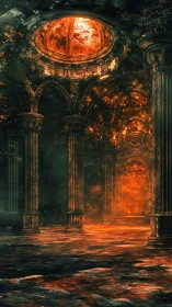 Cathedral of Embered Glass beneath a burning sky.