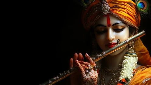 Golden flute whispers in a halo of marigold silence
