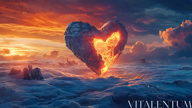 Blazing Heart Suspended Between Sky and Sea