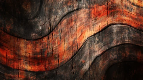 Abstract Burnt Wood Texture with Flowing Lines and Warm Tones.