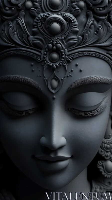 Serene sculpted goddess face rests in quiet moonlit calm