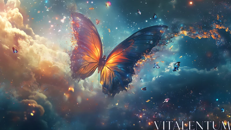Cosmic butterfly glows amid nebula clouds and stardust.