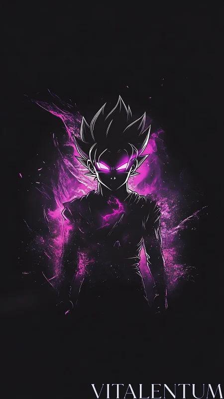 Glowing anime warrior wrapped in neon purple power.