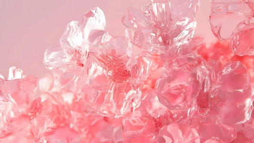 Delicate Pink Crystal Flowers in Soft Abstract Style.