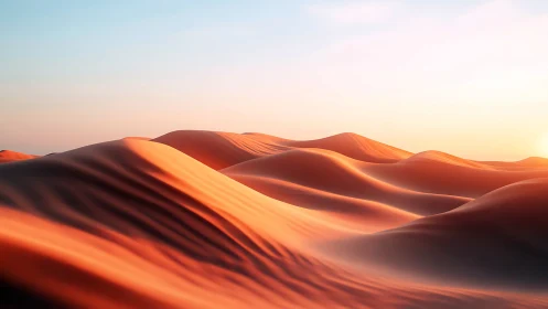 Sunlit desert dunes in soft minimalist perspective at dawn.