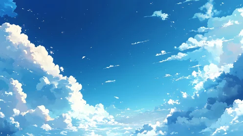 Billowing summer clouds under expansive sapphire sky.