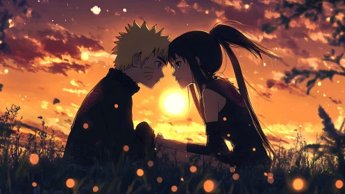 Sunset chakra hearts collide beneath an ember-dusted sky.