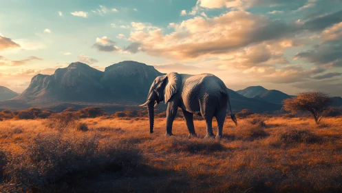 Striped elephants traverse sunlit savanna under volumetric clouds