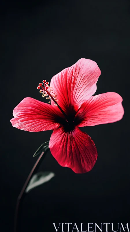 Radiant Pink Hibiscus Blooming in Darkness.